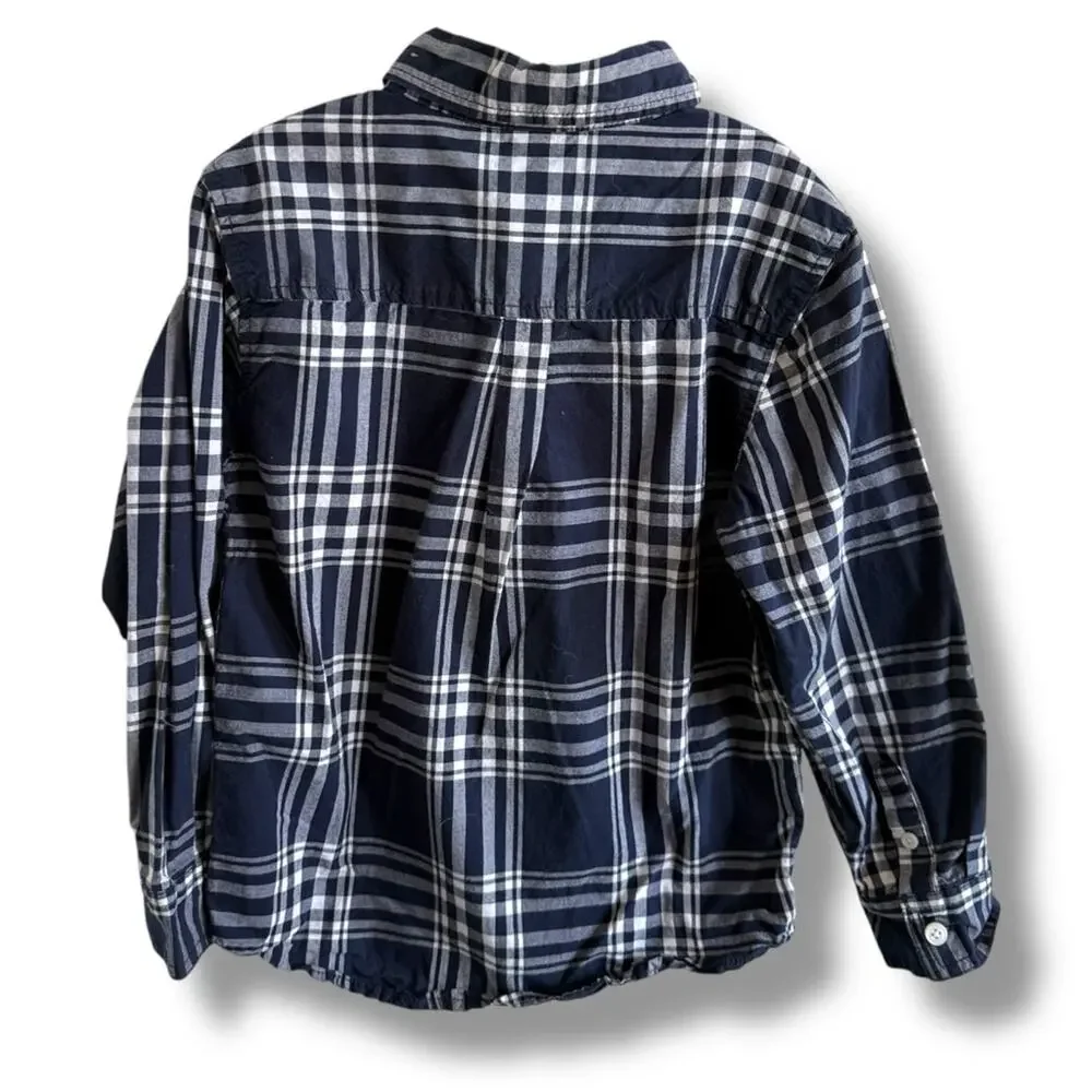Gymboree Blue & White Button Down Shirt Classic Style Hometown Hero‎ Plaid S 5-6